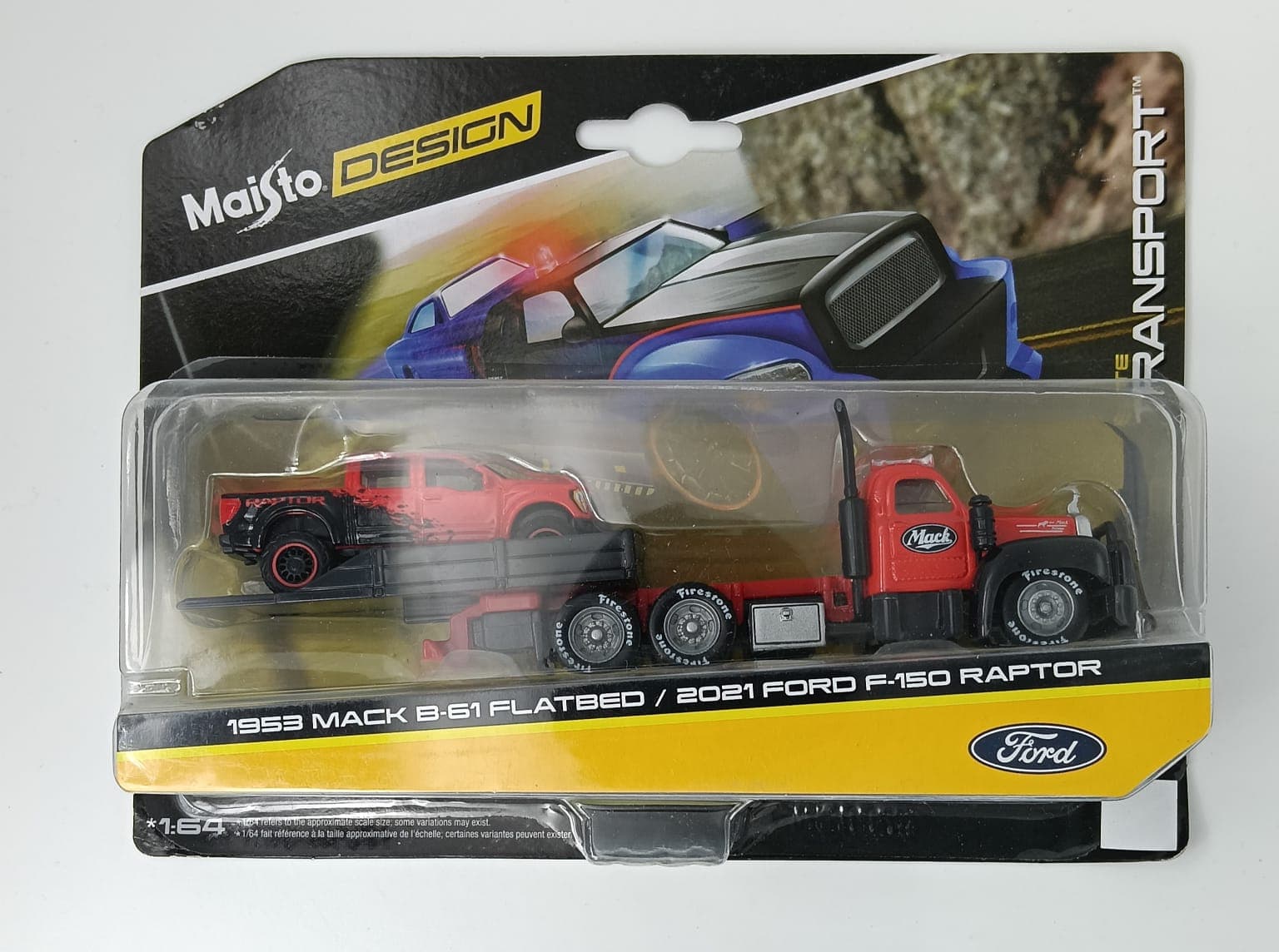 Maisto DESIGN 1953 MACK B-61 FLATBED / 2021 FORD F-150 RAPTER ELITE TRANSPORT - Image 1