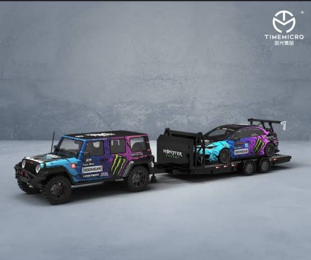 TIMEMICRO MONSTER ENERGY GULF CAR HAULER TRAILER SET - Image 1