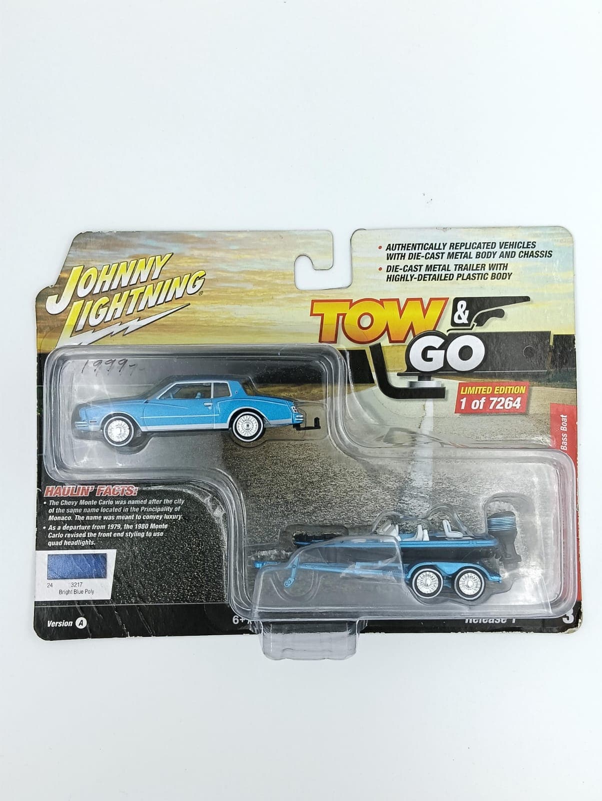 JOHNNY LIGHTING 1980 CHEVY MONTE CARLO WITH BASS BOAT - Image 1