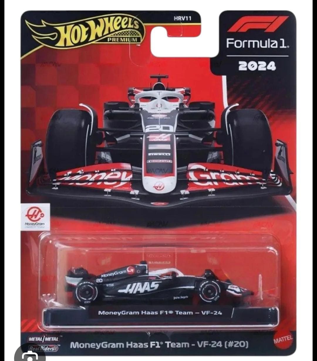 HOT WHEELS PREMIUM 1:64 MONEYGRAM HAAS F1 TEAM VF - 24 (#20) IMPORTED CARD - Image 1
