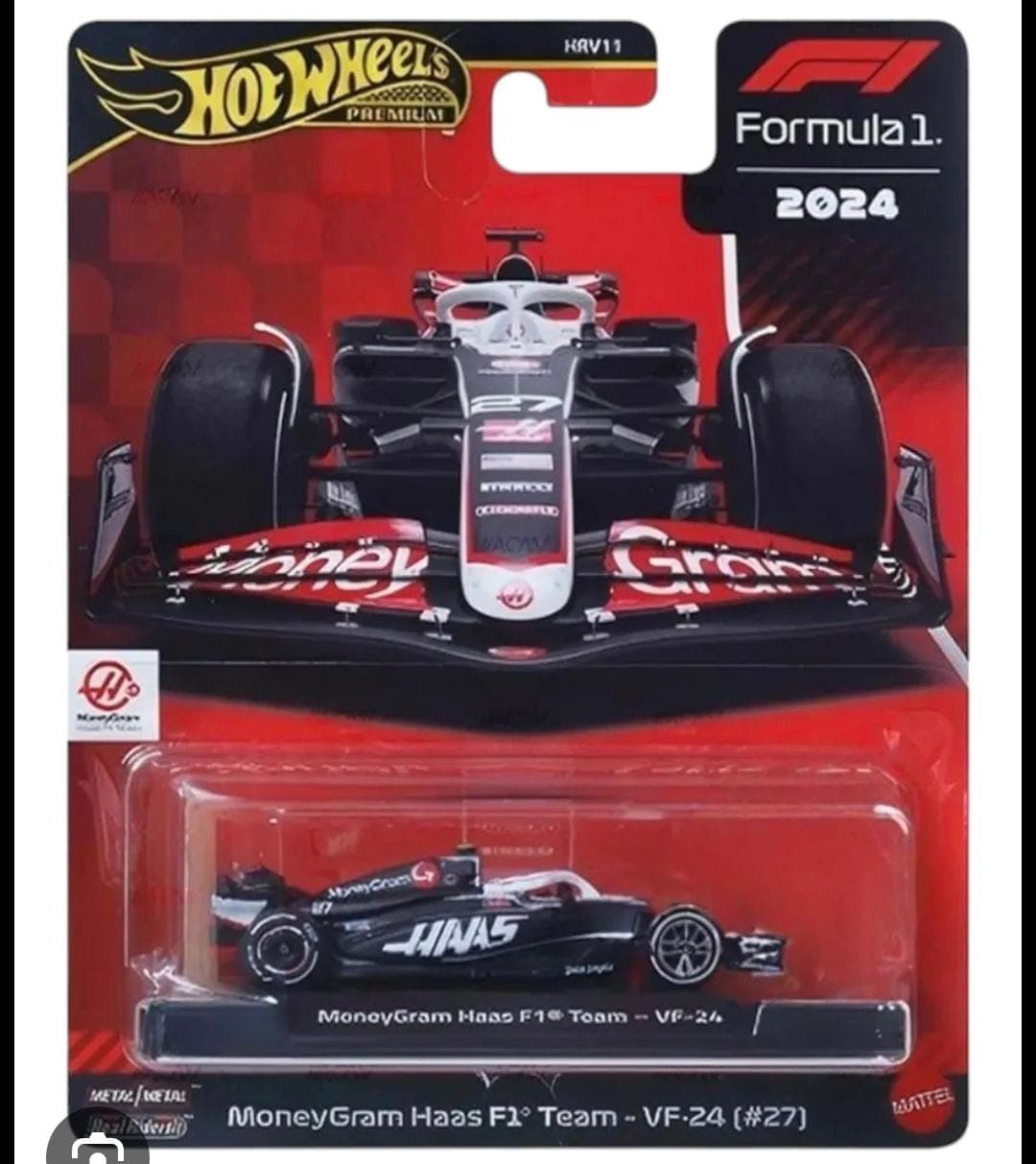 HOT WHEELS PREMIUM 1:64 MONEYGRAM HAAS F1 TEAM VF - 24 (#27) IMPORTED CARD - Image 1