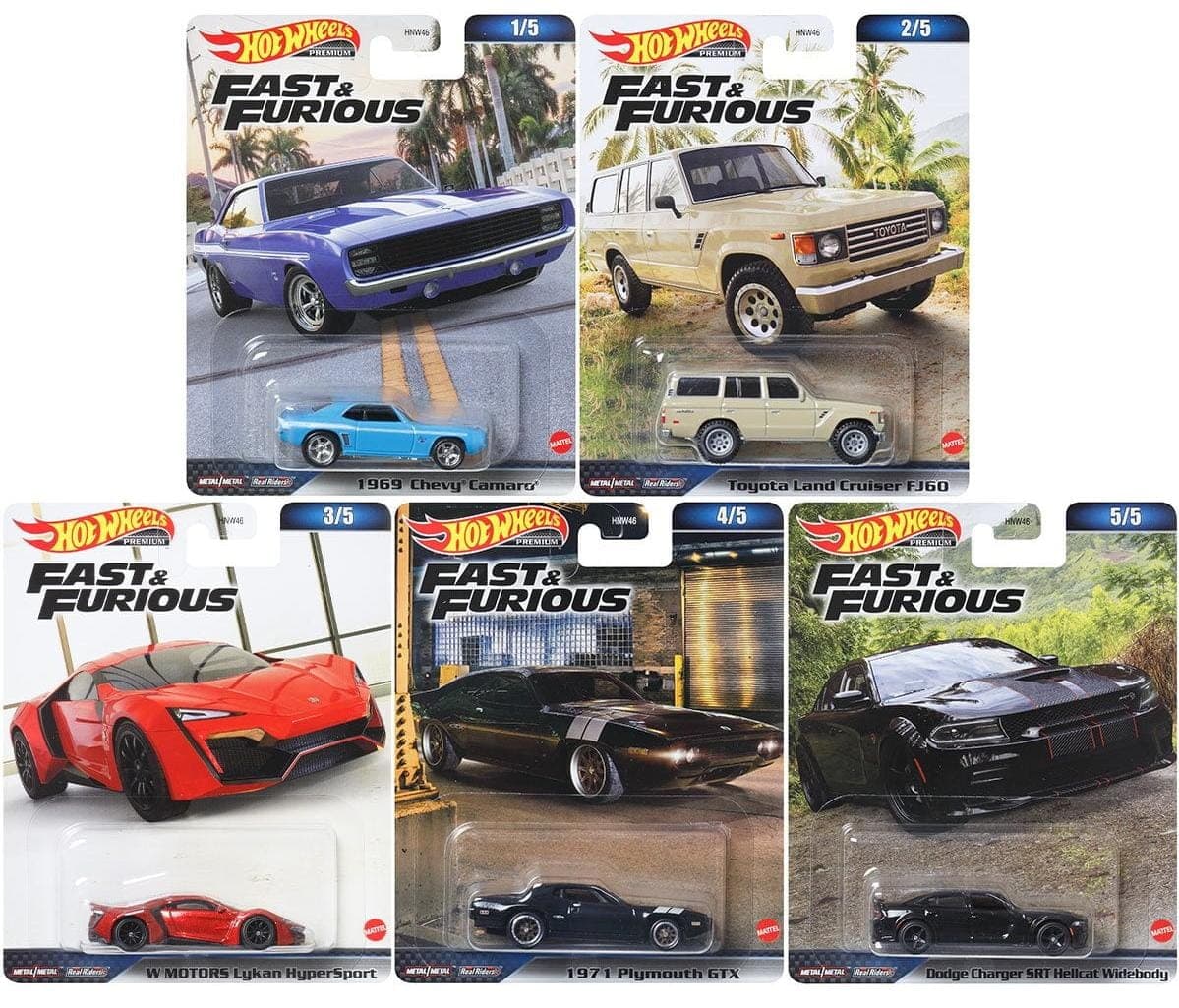 HOT WHEELS PREMIUM 1:64 FAST N FURIOUS SET OF 5 - Image 1