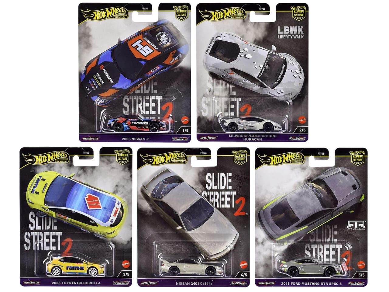 HOT WHEELS PREMIUM 1:64 SLIDE STREET 2 SET OF 5 - Image 1