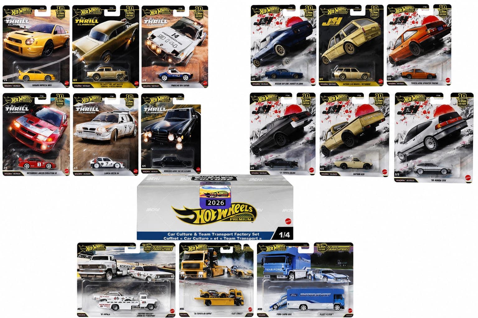 FACTORY SEALED BOX HOT WHEELS PREMIUM 1/4 2026 CAR CULTURE & TEAM TRANSPORT FACTORY SET - Image 1